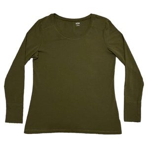 a.n.a. Olive Green Crew Neck Long-Sleeve T-Shirt